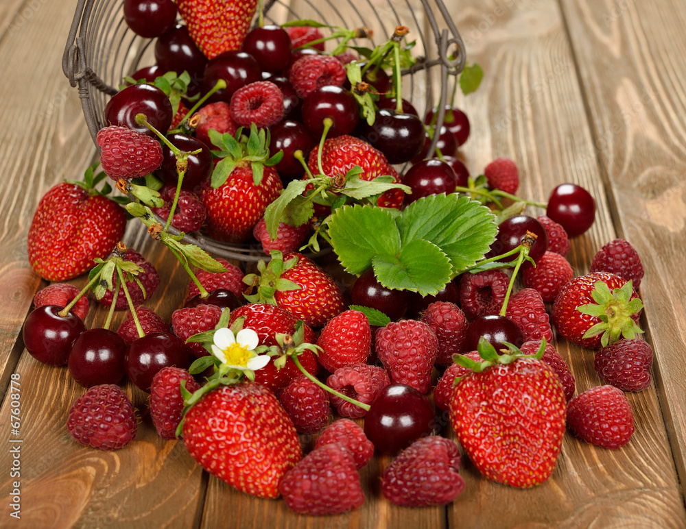 Various fruit in a basket Various fruit in a basket