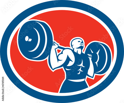 Weightlifter Lifting Barbell Circle Retro