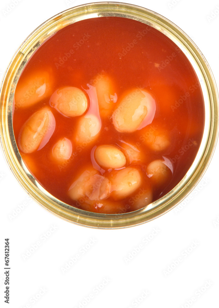 Baked bean in a tin can over white background Baked bean in a tin can over white background