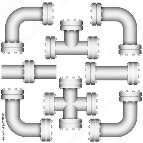 Set of elements with pipe flanges