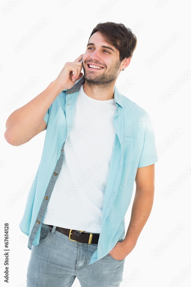 Happy casual man talking on phone Happy casual man talking on phone
