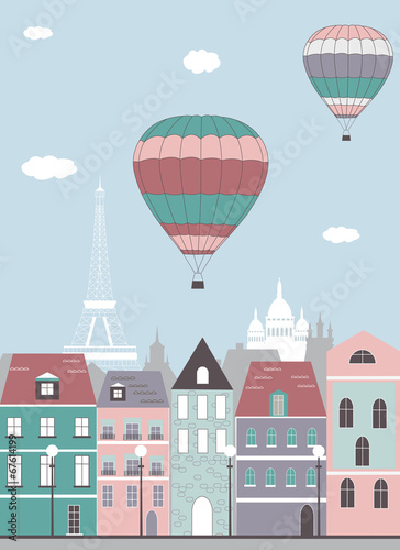 Hot air balloons over the Paris.