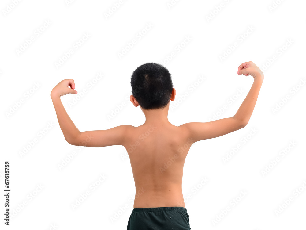 Back of Thin boy showing his muscles isolated on white backgroun Stock  Photo | Adobe Stock
