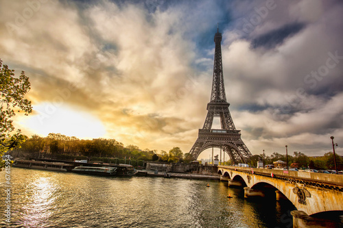 Eiffel Tower with boat on Seine in Paris, France #67615954