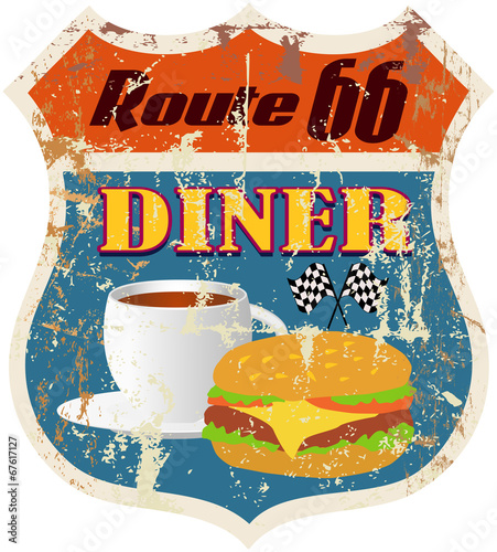 retro route 66 diner sign, vector eps 10