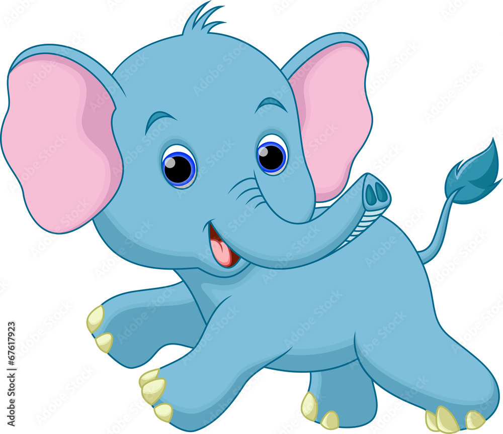 Cute baby elephant cartoon running Stock Vector | Adobe Stock