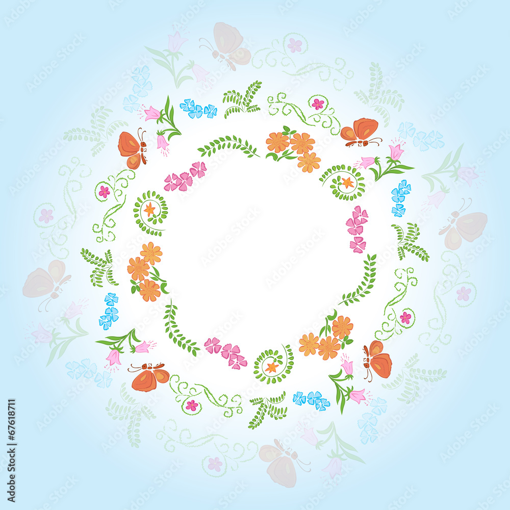 round frame with floral elements - vector