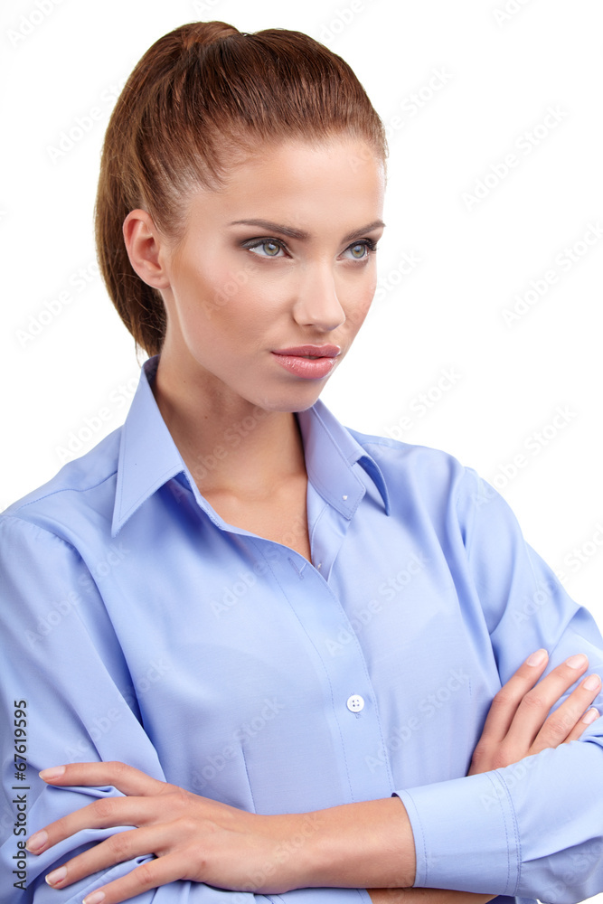Smiling corporate woman posing isolated over white Smiling corporate woman posing isolated over white