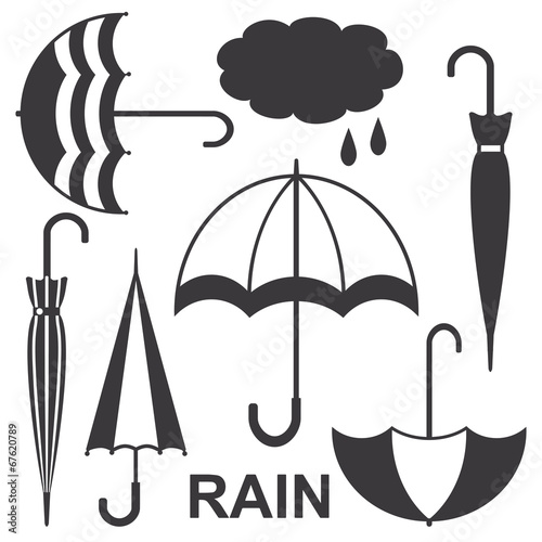Umbrellas silhouette icons vector set