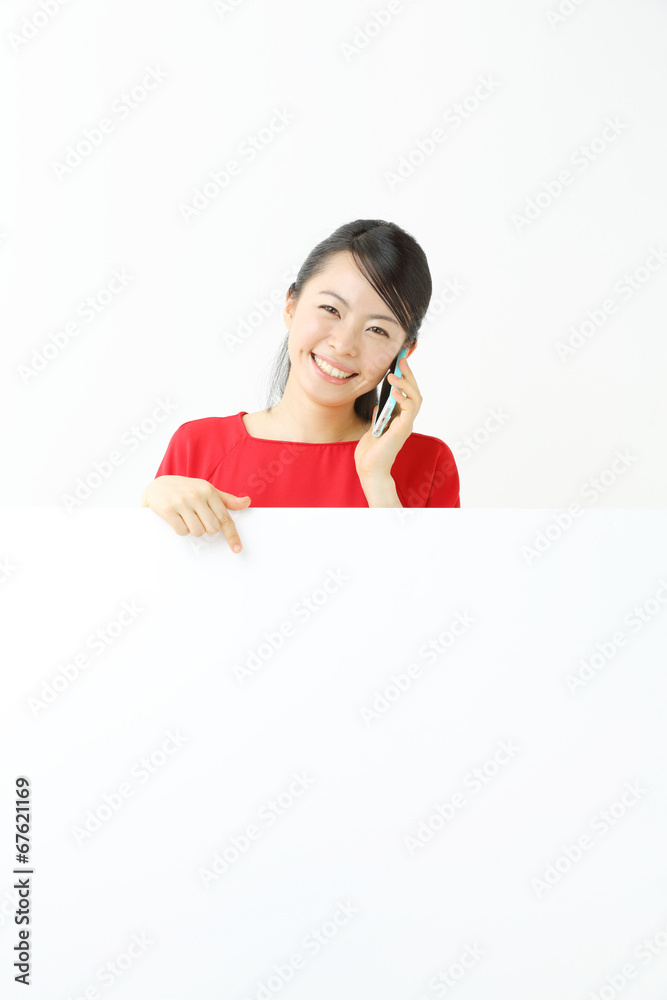 ホワイトボード・若い女性 ホワイトボード・若い女性
