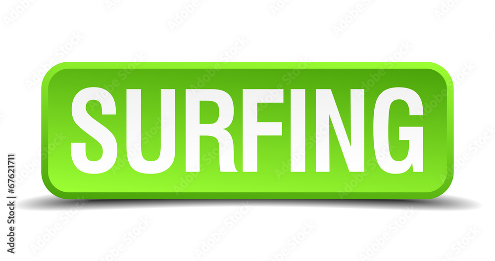 Surfing green 3d realistic square isolated button Surfing green 3d realistic square isolated button