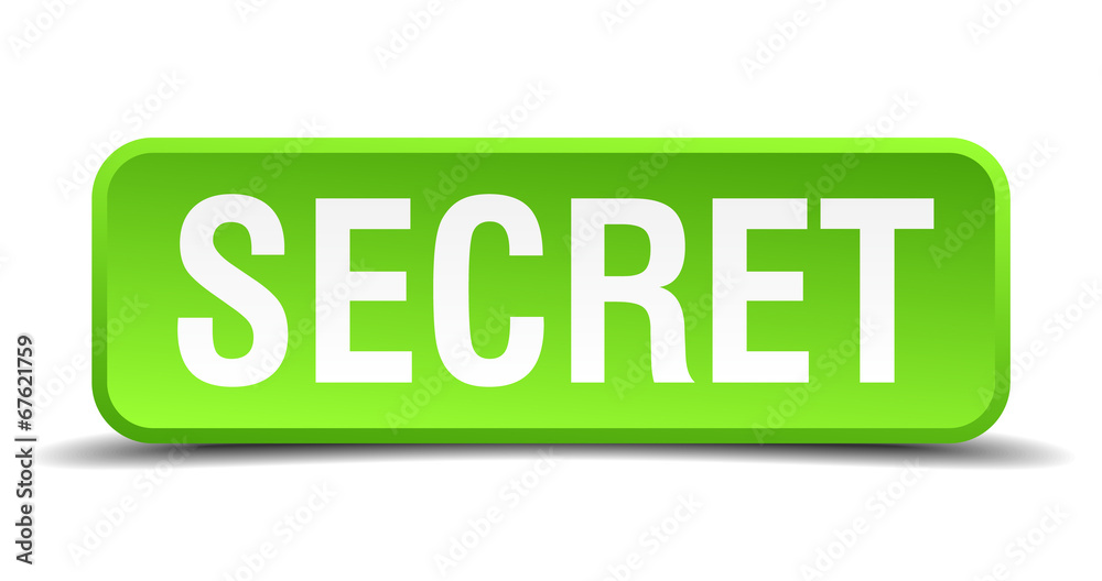 Secret green 3d realistic square isolated button Secret green 3d realistic square isolated button