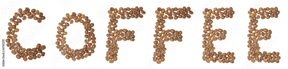 Text coffee arranged from coffee beans isolated