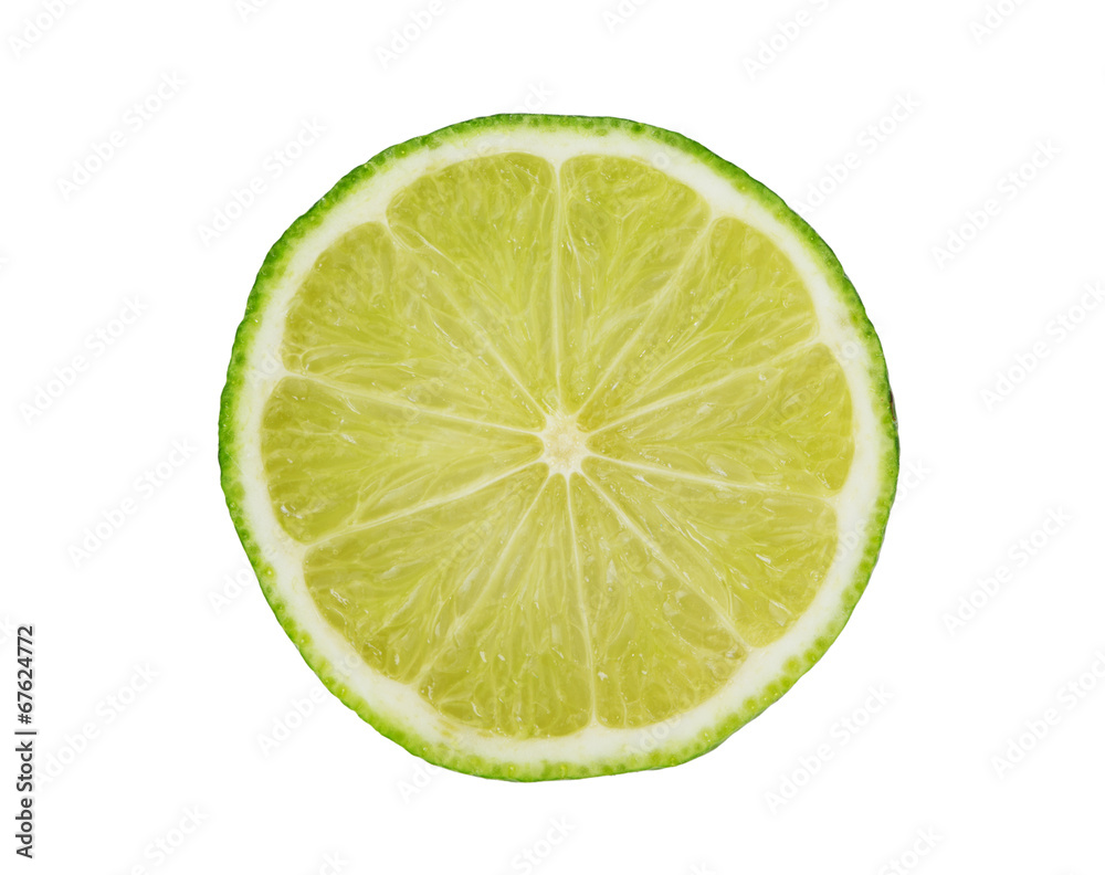 slice of fresh lime on white background