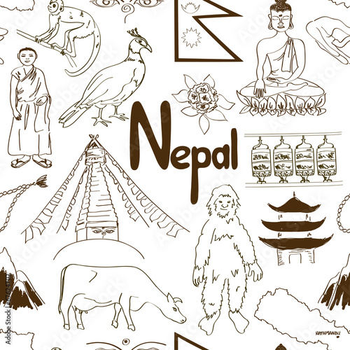Sketch Nepal seamless pattern