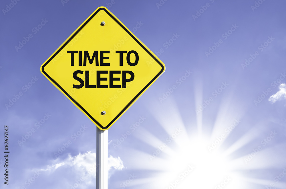 Naklejka premium Time to Sleep road sign with sun background