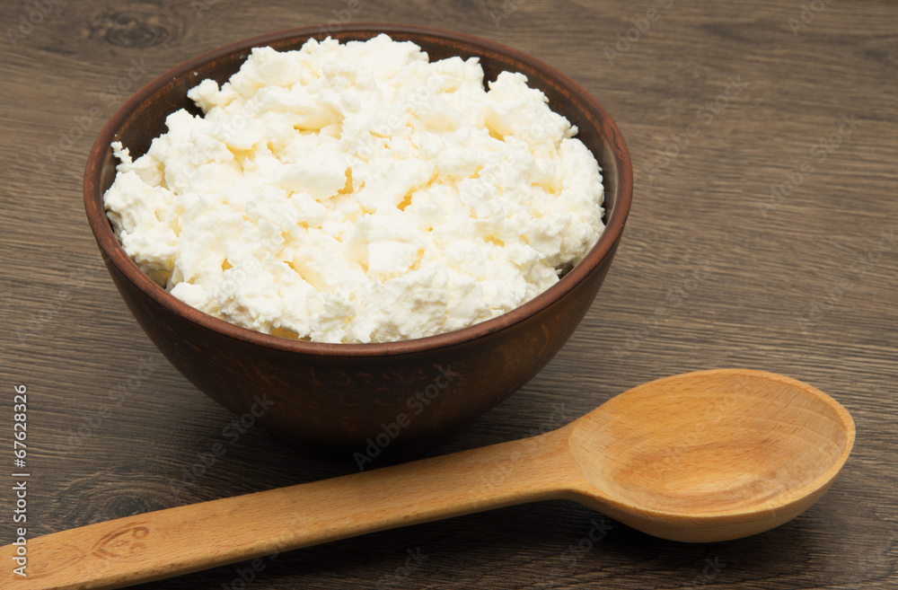 curd in brown bowl on sacking curd in brown bowl on sacking
