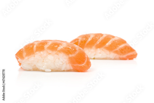 Two Sushi with Salmon isolated on white
