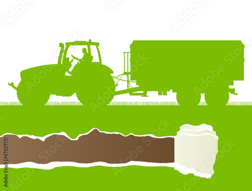 Agriculture tractor with corn trailer in cultivated country grai