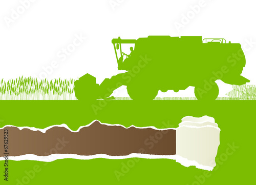 Agricultural combine harvester in grain field seasonal farming l
