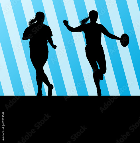 Rugby player woman silhouette vector background