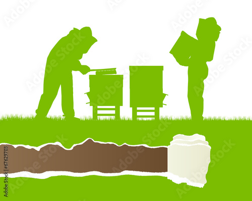 Beekeepers working in apiary vector background ecology