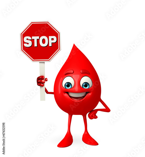 Blood Drop Character with stop sign