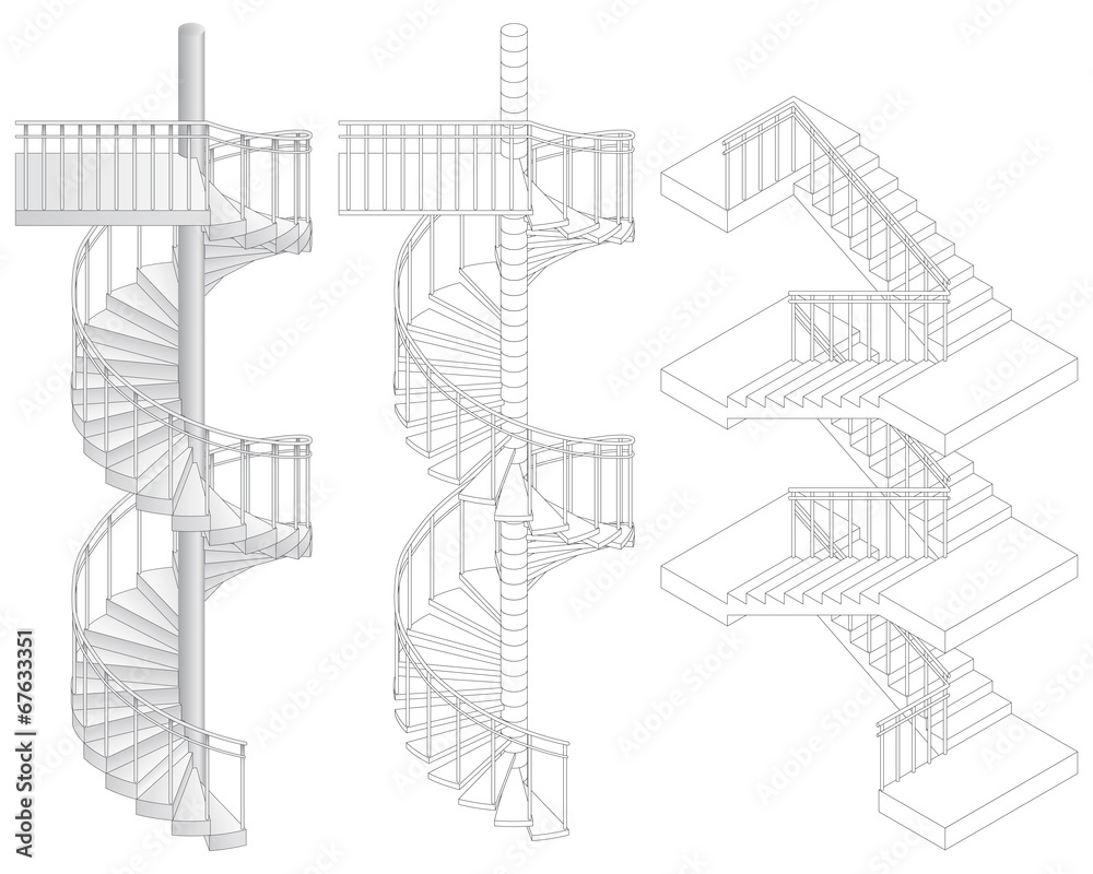 Vector illustration of three staircases