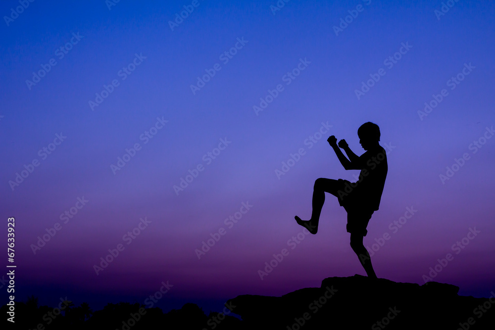 Silhouette of a man in boxing posting