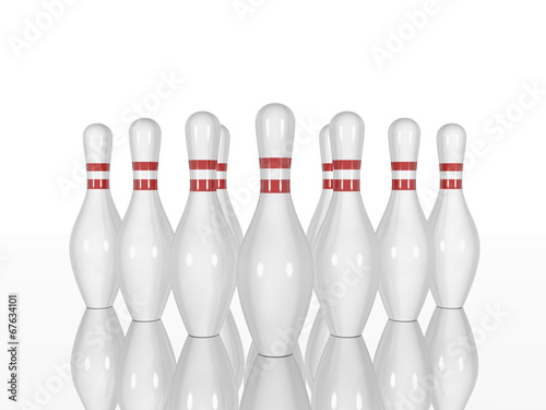 Bowling pins and on a white background