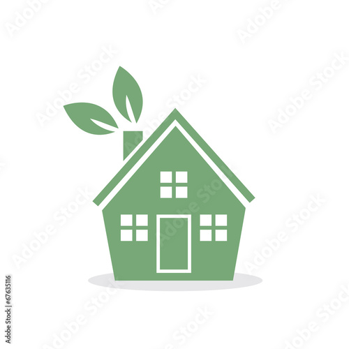 Green house with leaves on chimney