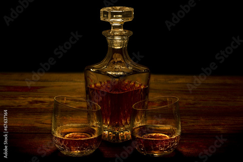 Whiskey in Cracked Glasses with Decanter