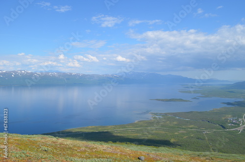 View from mountain Nuolja on Abisko valley and Torneträsk lake