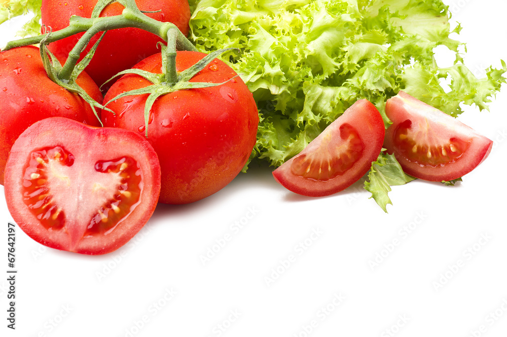 Red tomato and drops water close up Red tomato and drops water close up