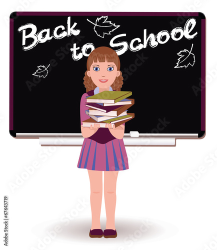 Back to School. Cute little schoolgirl with books