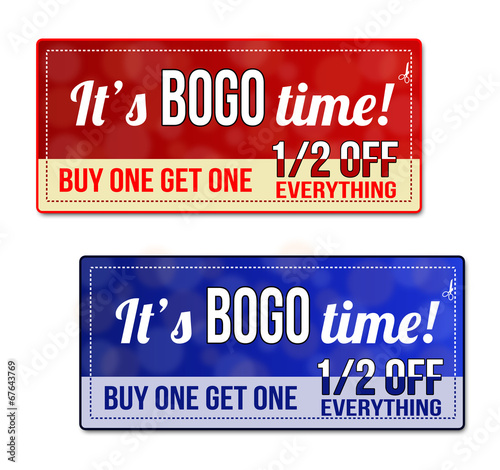 Bogo coupon, voucher, tag