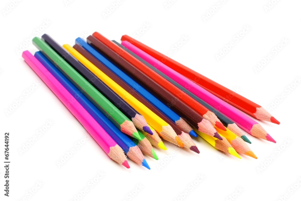 Cluster of colorful pencil crayons over a white background Cluster of colorful pencil crayons over a white background