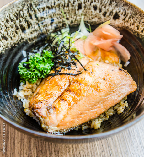 Salmon teriyaki on rice