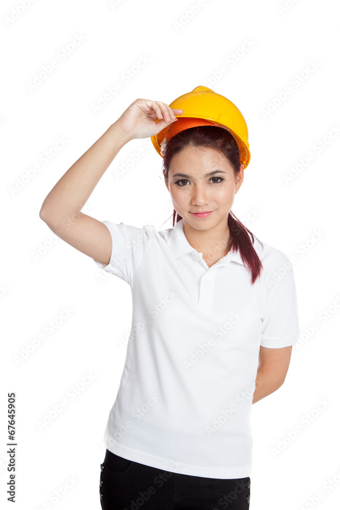 Asian engineer girl take of hardhat Asian engineer girl take of hardhat