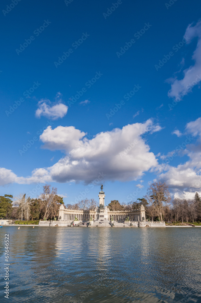 The Great Pond on Retiro Park in Madrid, Spain.