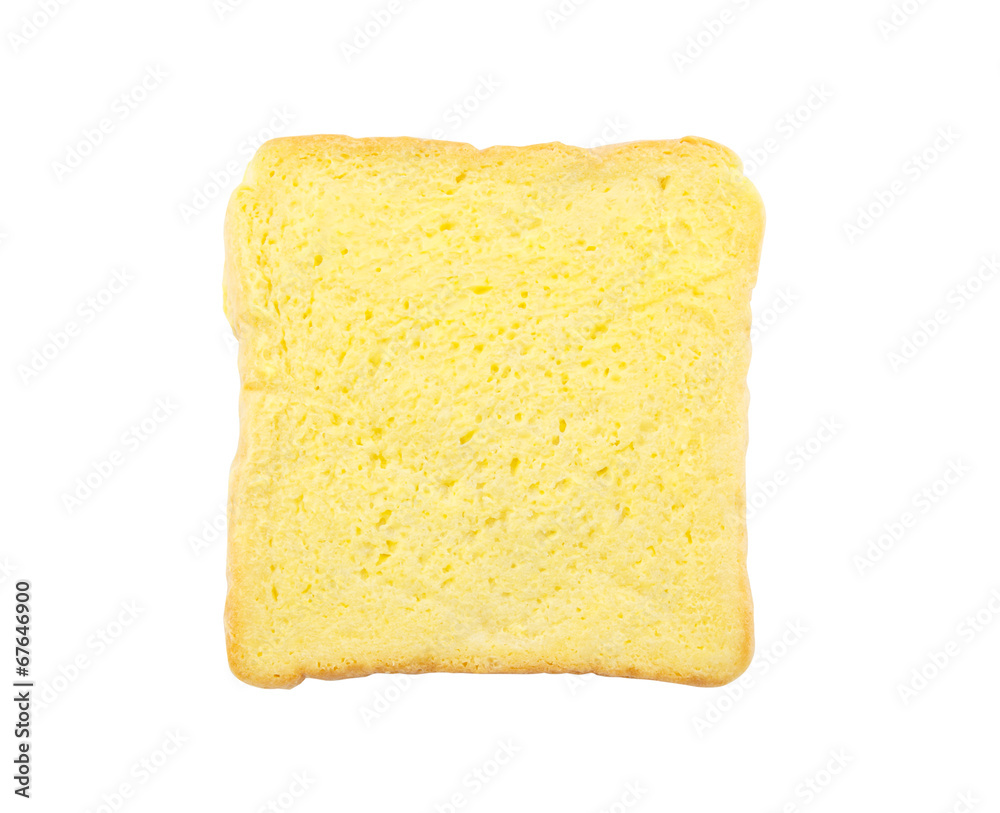 Slice of bread with butter isolated