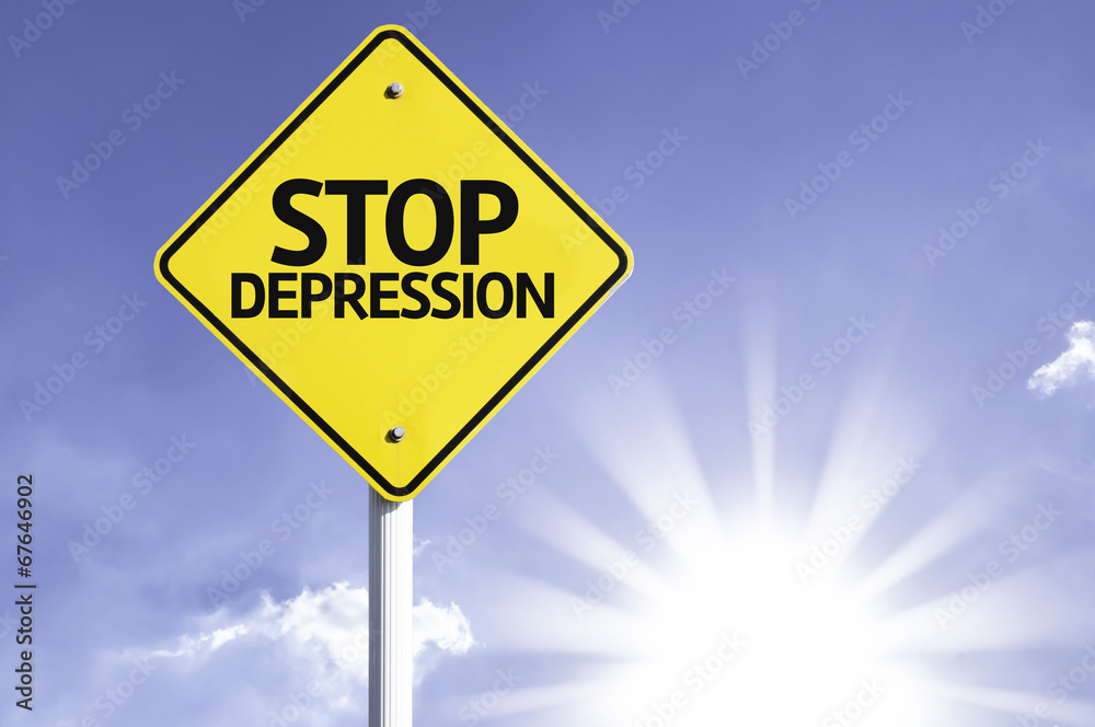 Stop Depression road sign with sun background Stop Depression road sign with sun background