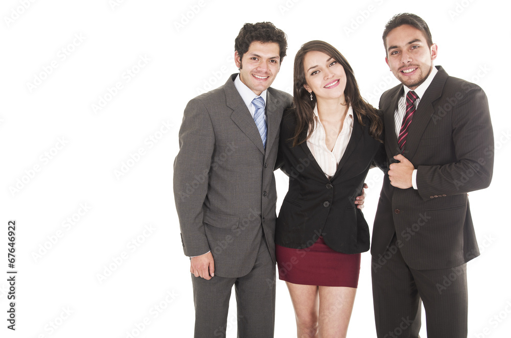 two young men and a beautiful girl dressed in suits two young men and a beautiful girl dressed in suits