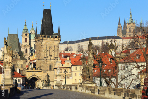 Prague Castle with St. Nicholas' Cathedral from Charles Bridge