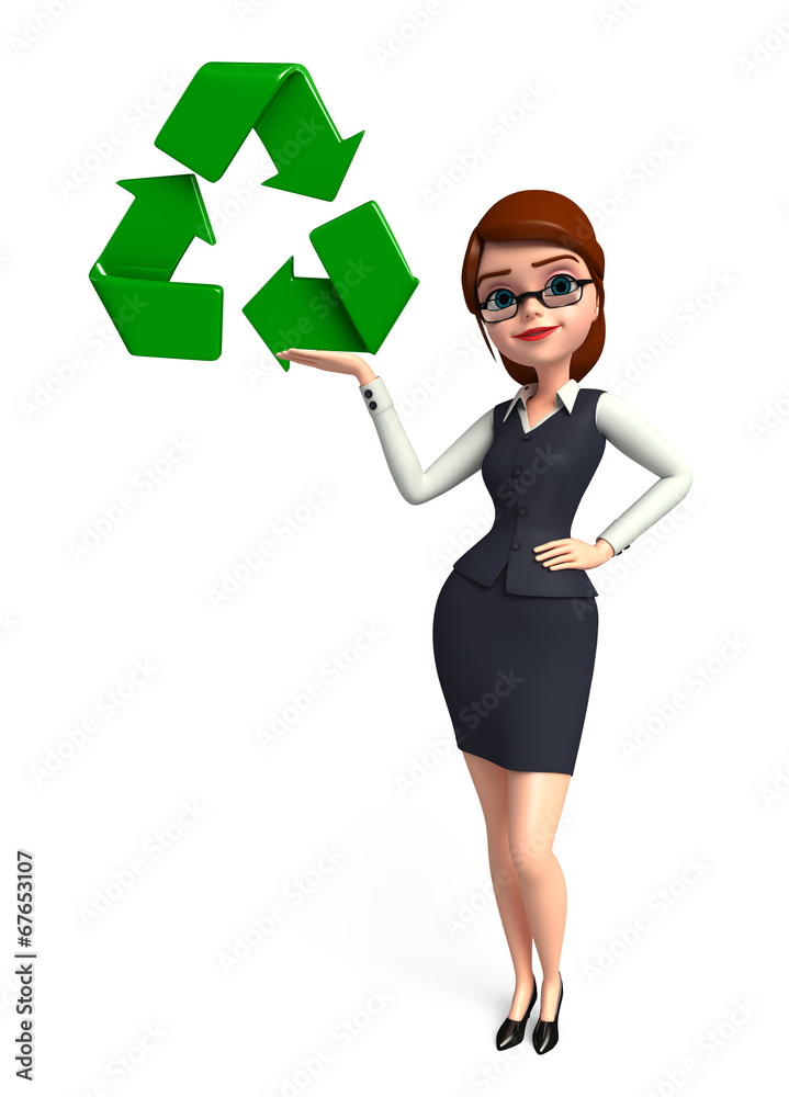 Young office girl with recycle icon Young office girl with recycle icon