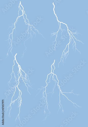 collection of four white isolated lightnings