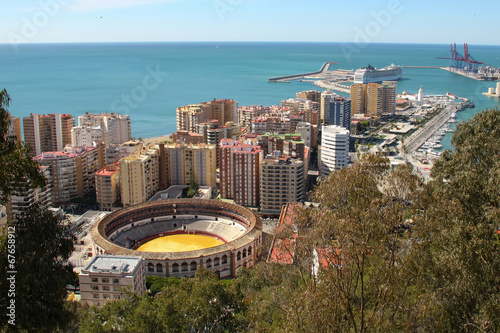 port and bullring in Malaga, Spain