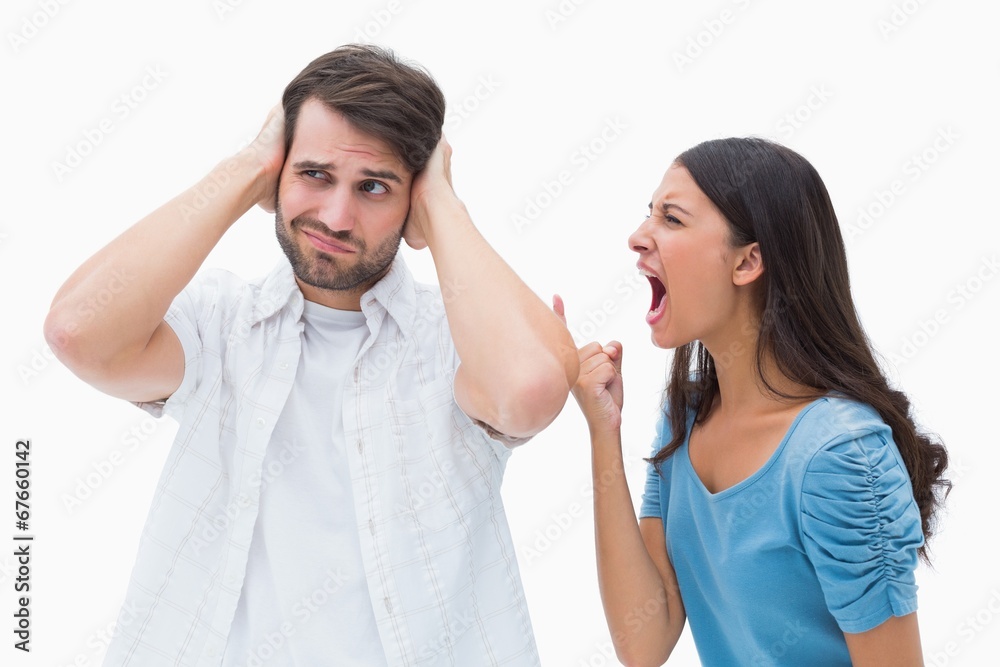 Angry brunette shouting at boyfriend Angry brunette shouting at boyfriend