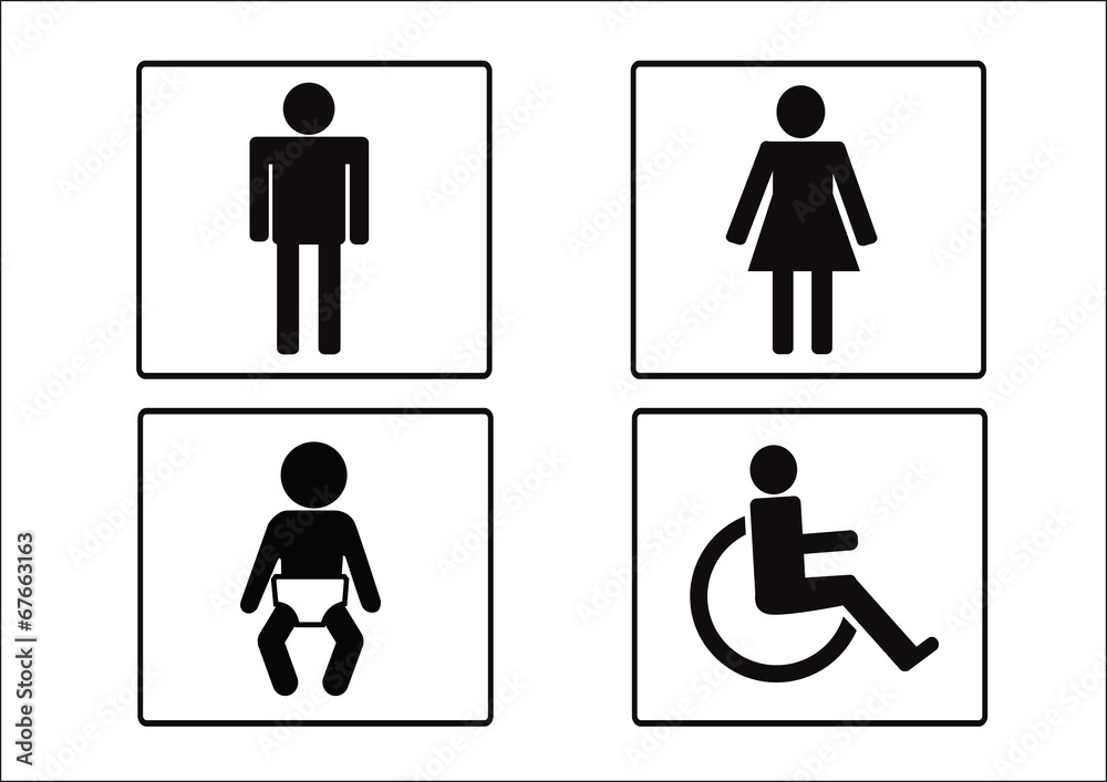 Restroom Symbol Icon of man woman disability and child Restroom Symbol Icon of man woman disability and child