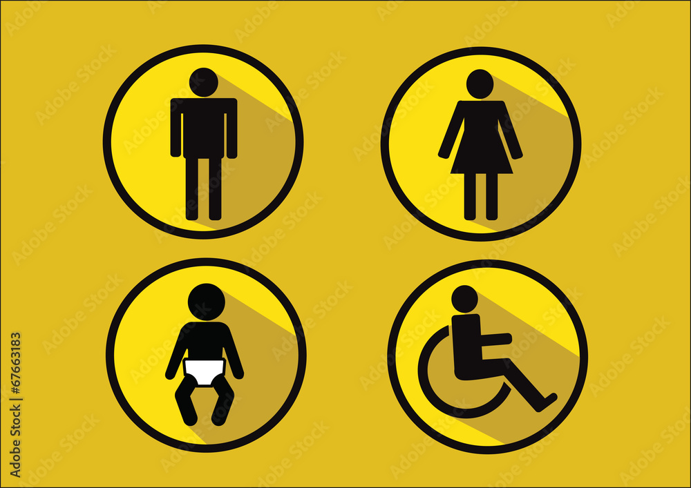 Restroom Symbol Icon of man woman disability and child Restroom Symbol Icon of man woman disability and child
